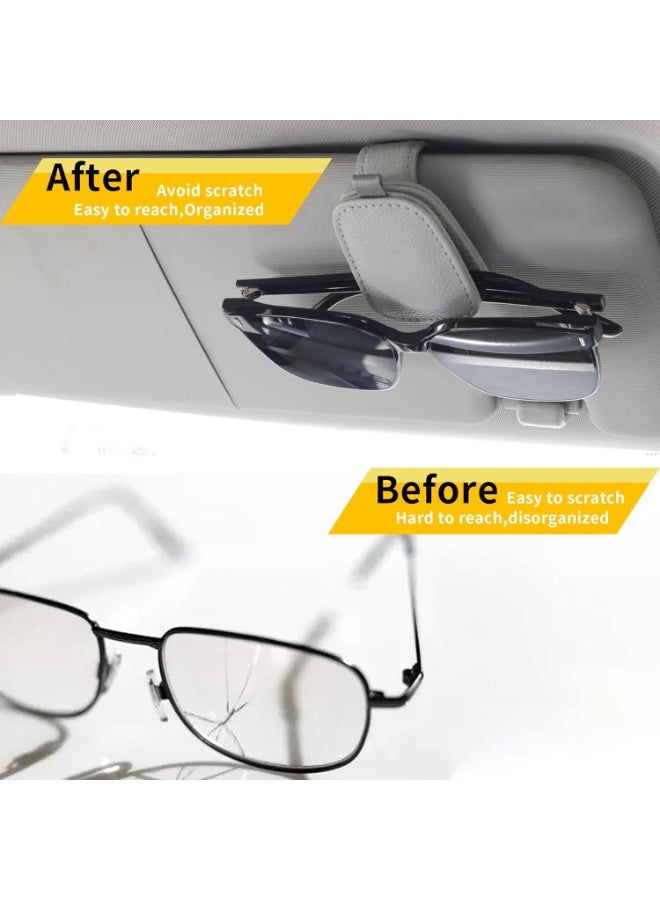 طقم 2 قطعة حامل نظارات للسيارة – حامل نظارات مغناطيسي من الجلد ومشبك بطاقة، إكسسوارات لوحة الشمس للسيارة (فضي رمادي) - Image 3